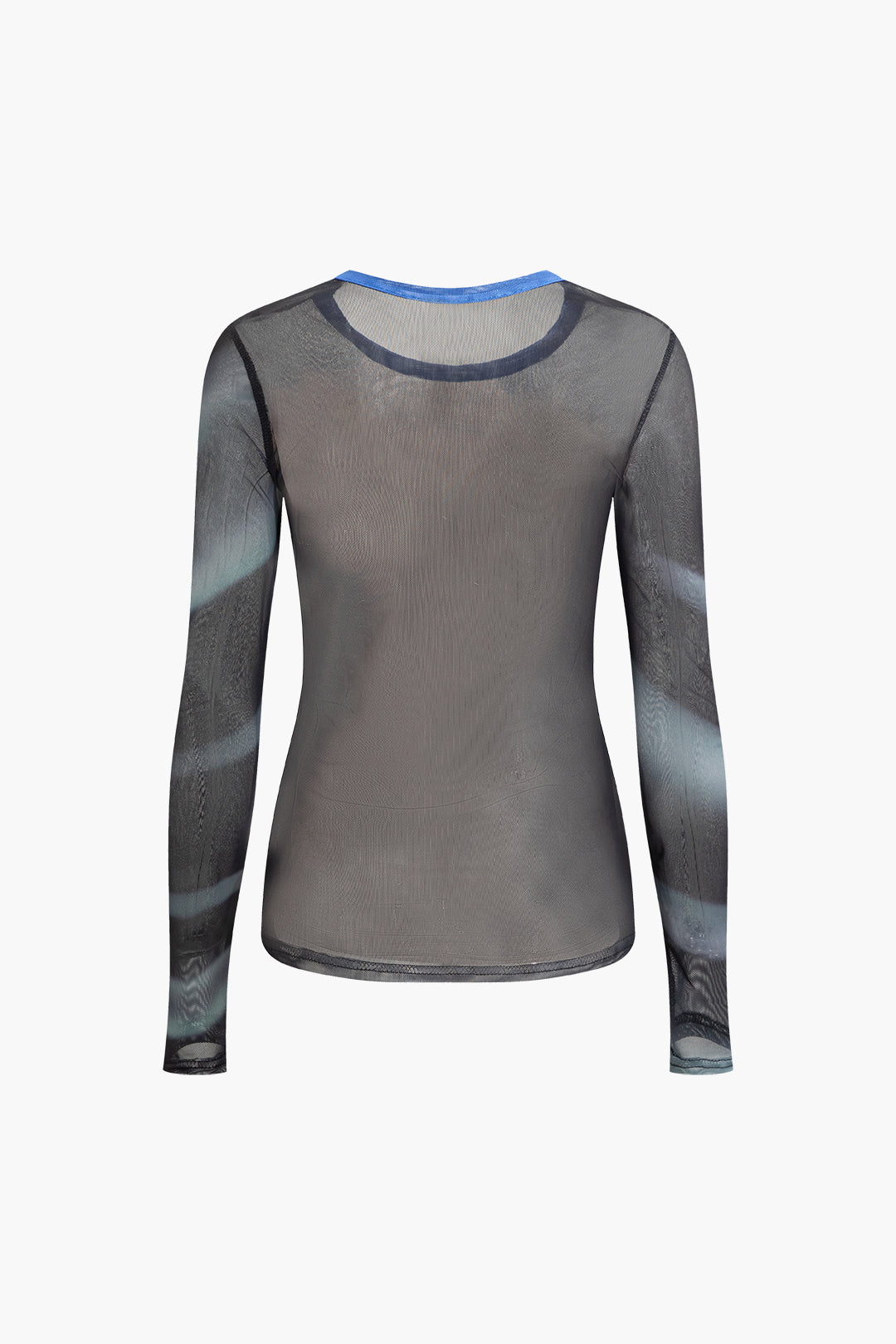 Body Print Mesh Long Sleeve Top