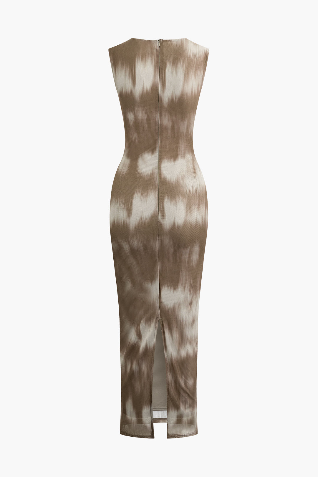 Tie Dye Ruched Mesh Sleeveless Maxi Dress