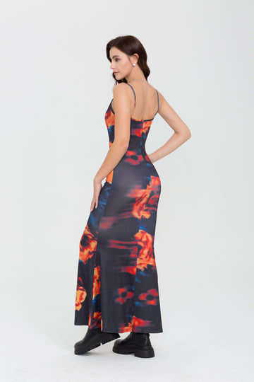 Printed Cowl Neck Maxi Dress