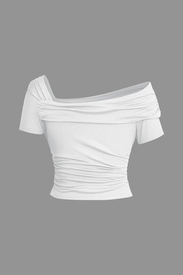 Solid Asymmetrical Ruched Crop Top