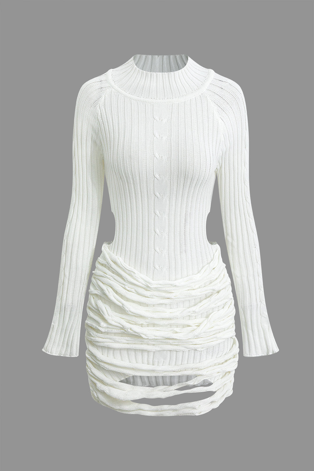 Cut Out Mock Neck Long Sleeve Knit Mini Dress