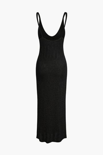 V-neck Open Knit Maxi Dress