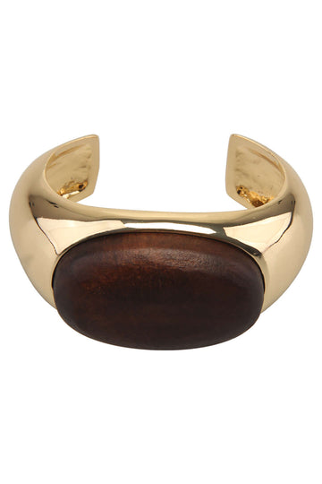 Wood Inlay Metal Open Bangle