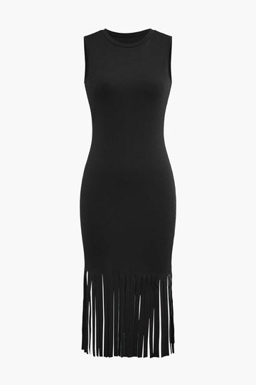 Fringe Hem Sleeveless Midi Dress