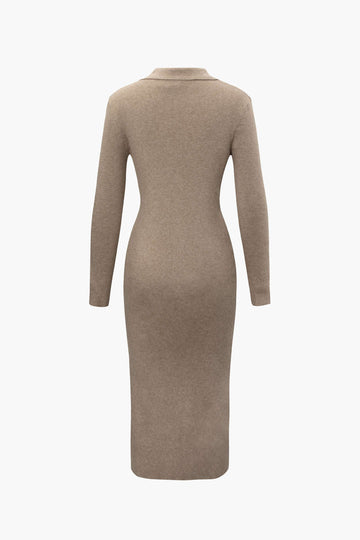 Rib Knit Long Sleeve Midi Dress