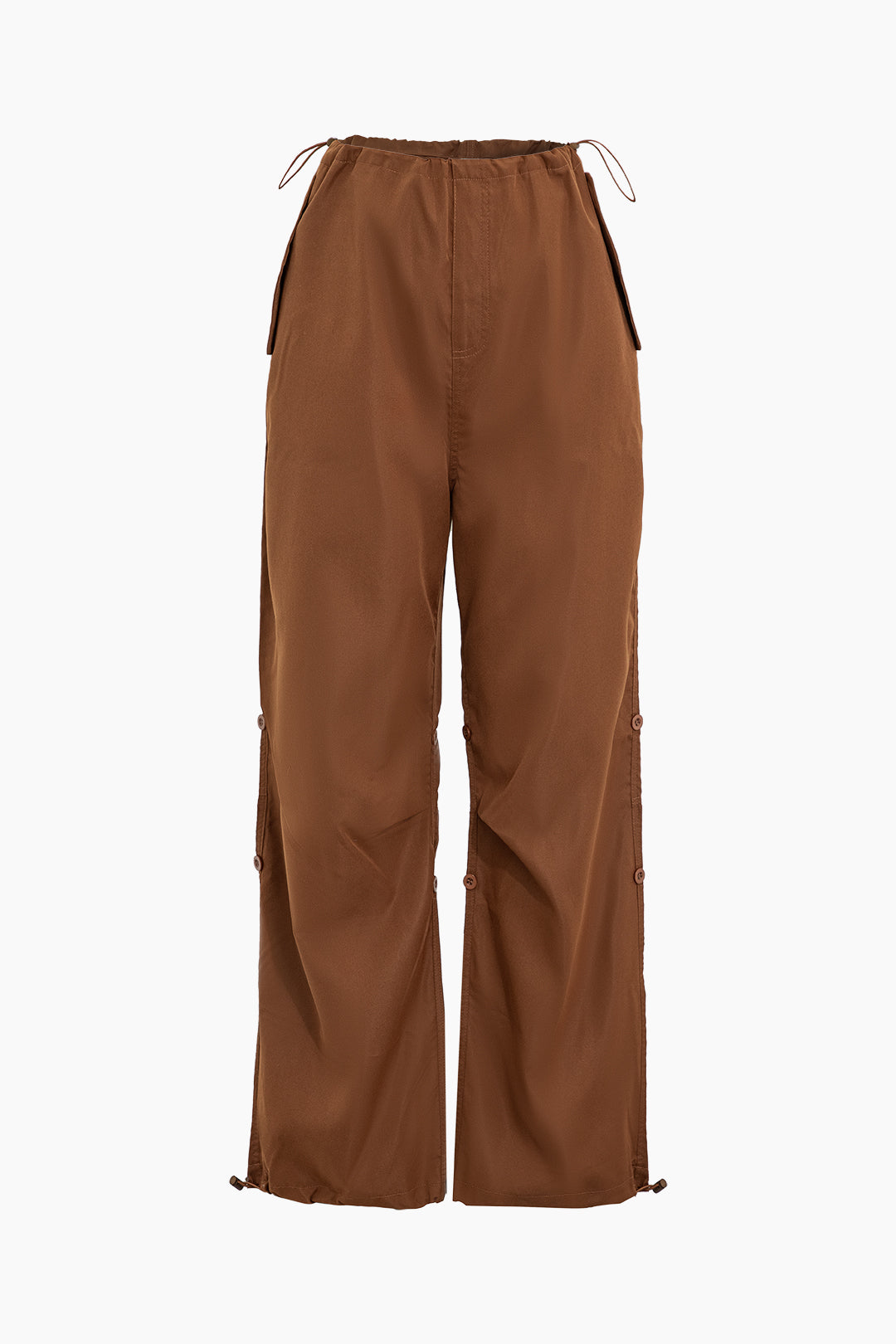 Elastic Waist Drawstring Cargo Pants with Cuffed Ankles