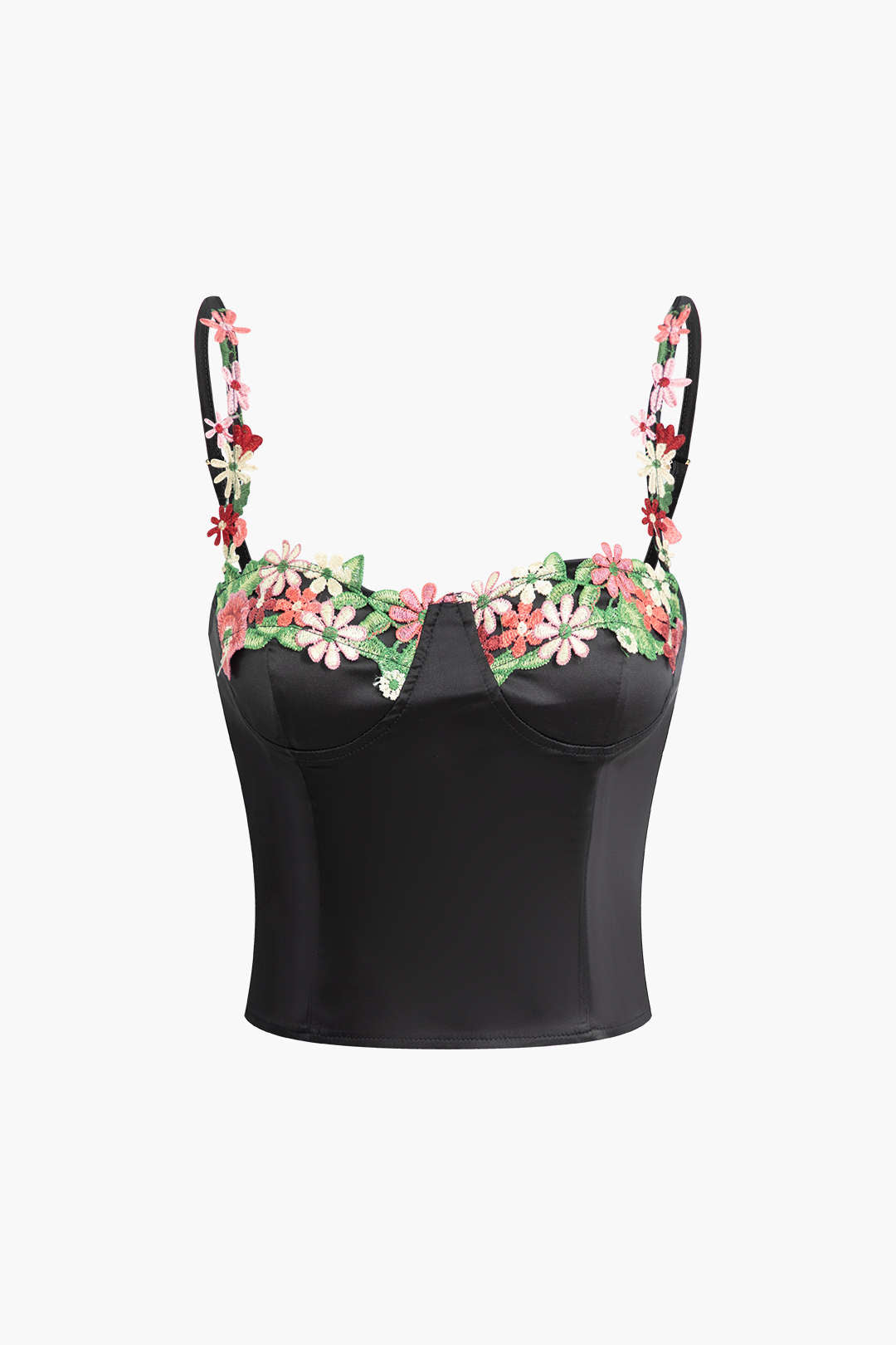 Floral Embroidery Zipper Cami Top