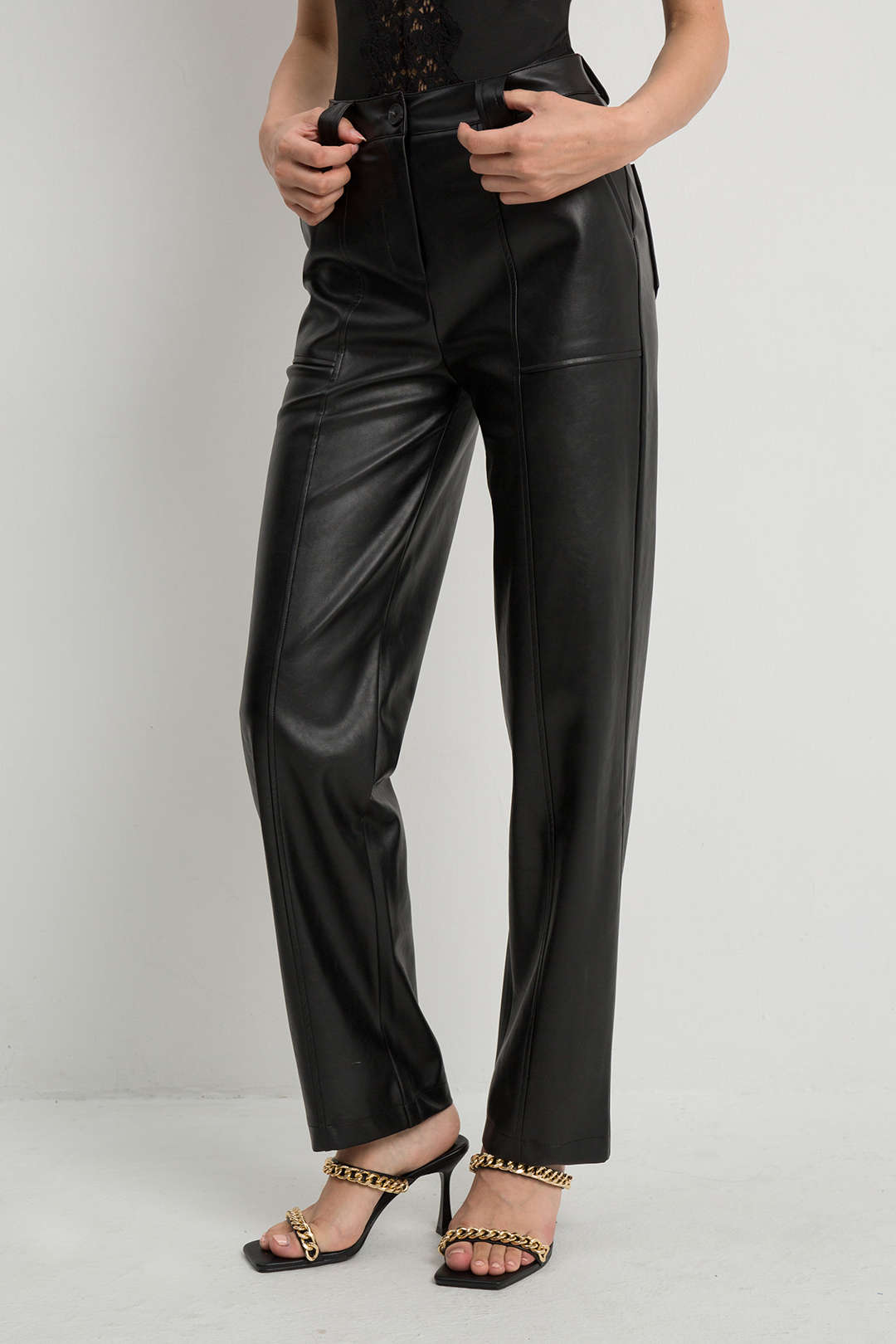 Faux Leather Straight Leg Pants