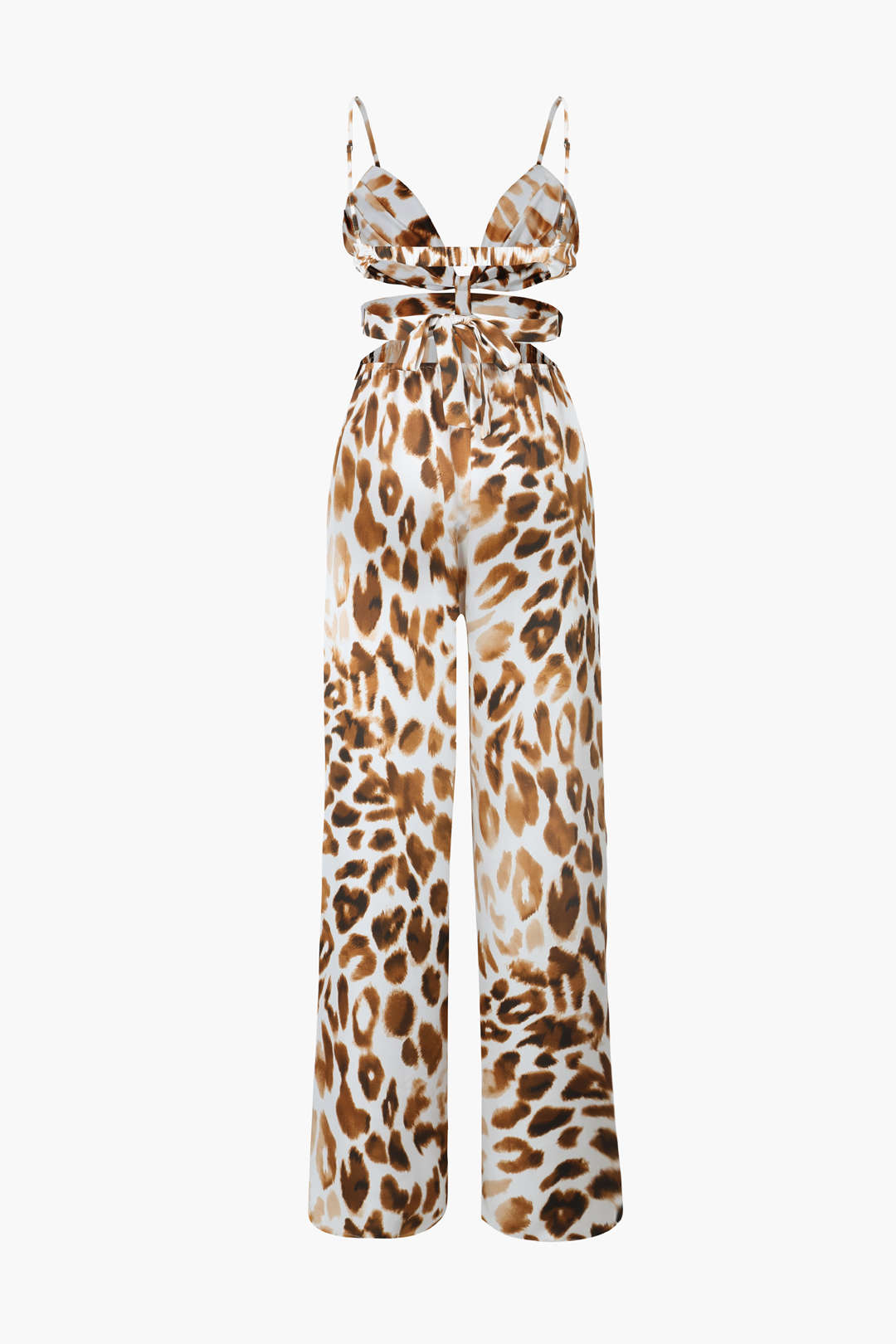 Leopard Tie Back Satin Jumpsuit