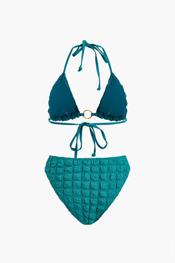 Quilted Ruched Tie Halter Bikini Set