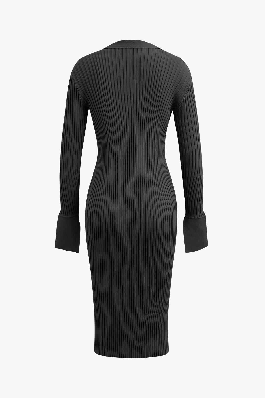 Collar Button Up Rib Knit Midi Dress