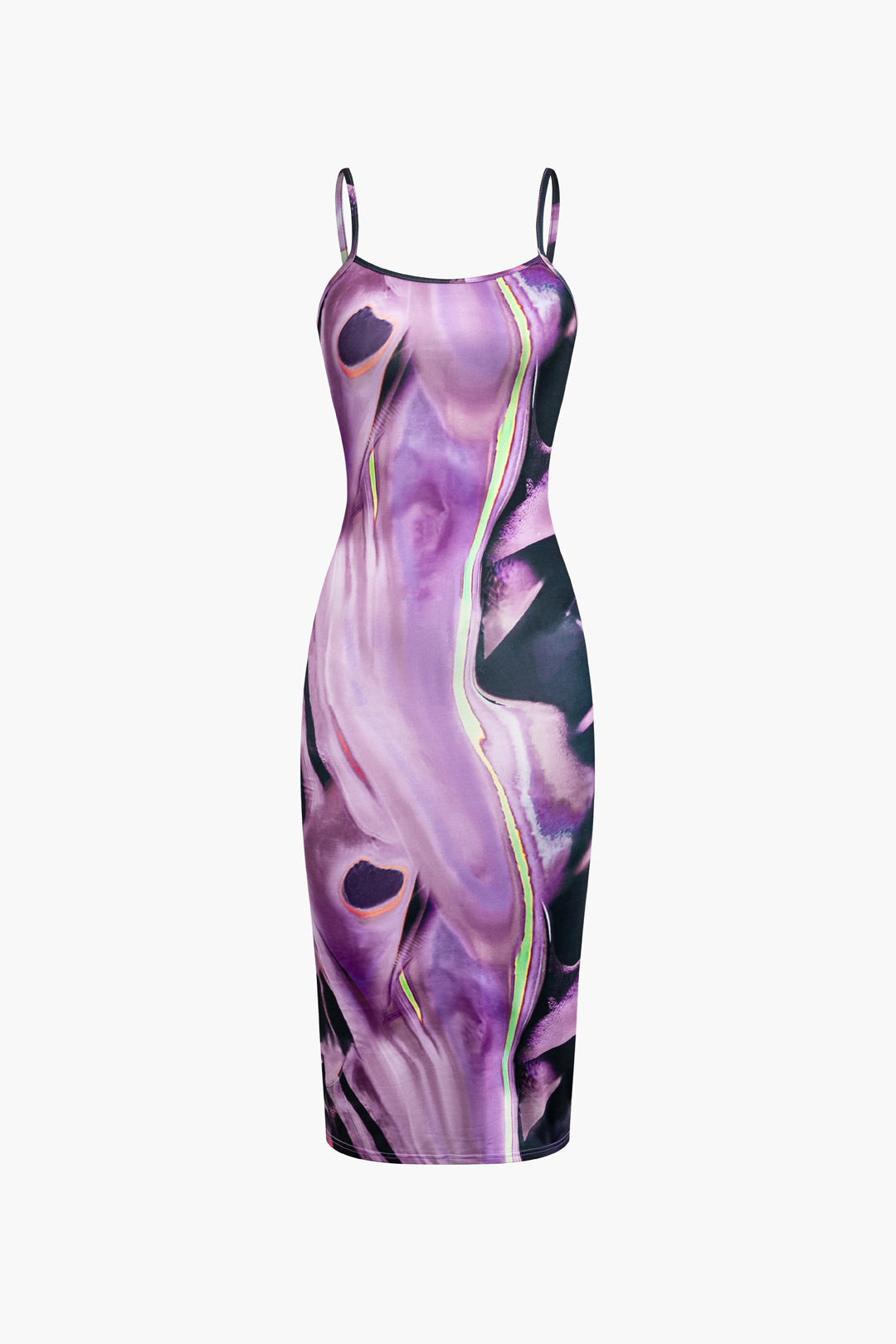 Abstract Floral Print Spaghetti Strap Midi Dress