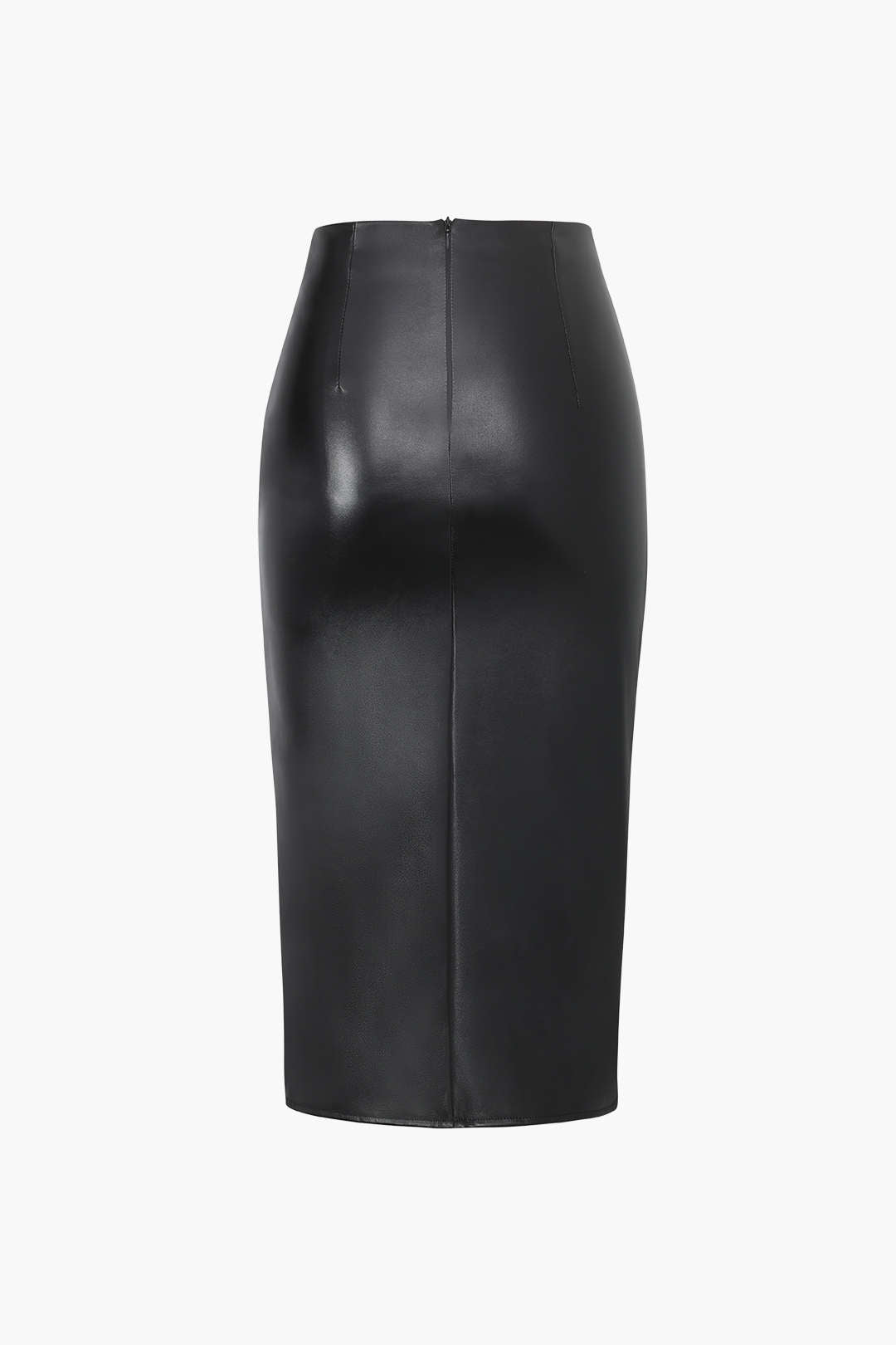 Faux Leather Wrap Ruched Midi Skirt