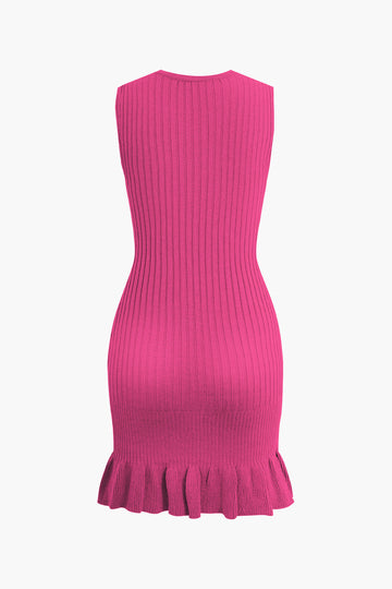 Ruffle Hem Sleeveless Knit Mini Dress