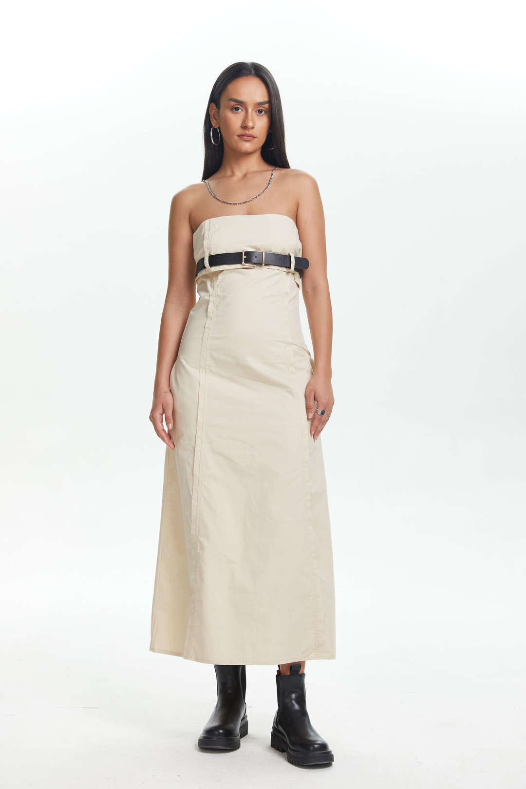 Folded Effect Strapless Midi Dress