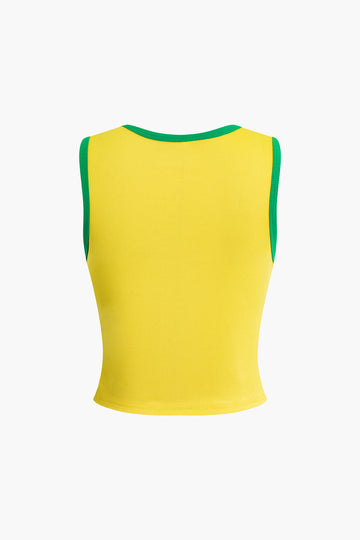 Vibrant Yellow Brasil Tank Top with Green Trim