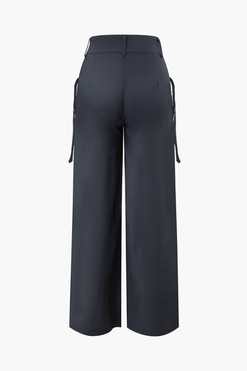 Asymmetrical Waist Ruched Straight Pants