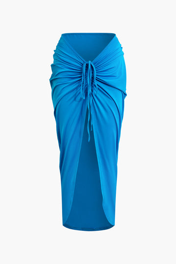 Cowl Neck Halter Ruched Split Maxi Skirt Set