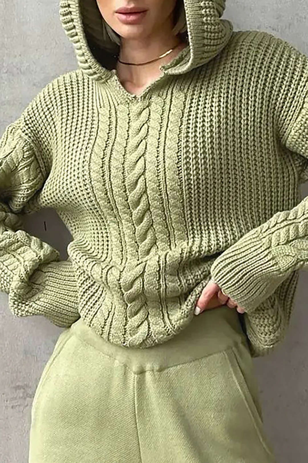 Cable Knit Long Sleeve Hooded Sweater