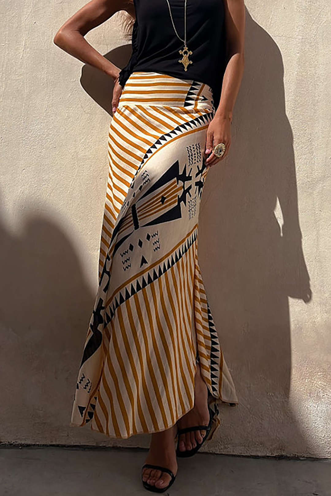 Printed Asymmetric Maxi Skirt