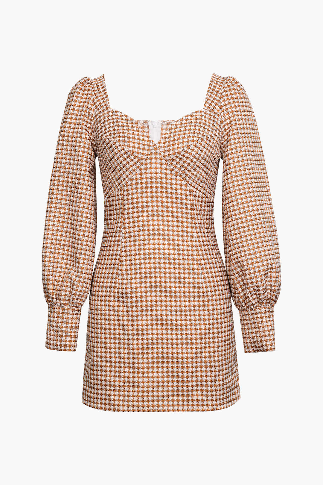 Check Print Bust Long Sleeve Mini Dress