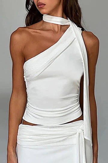 One-shoulder Tank Top with Scarf