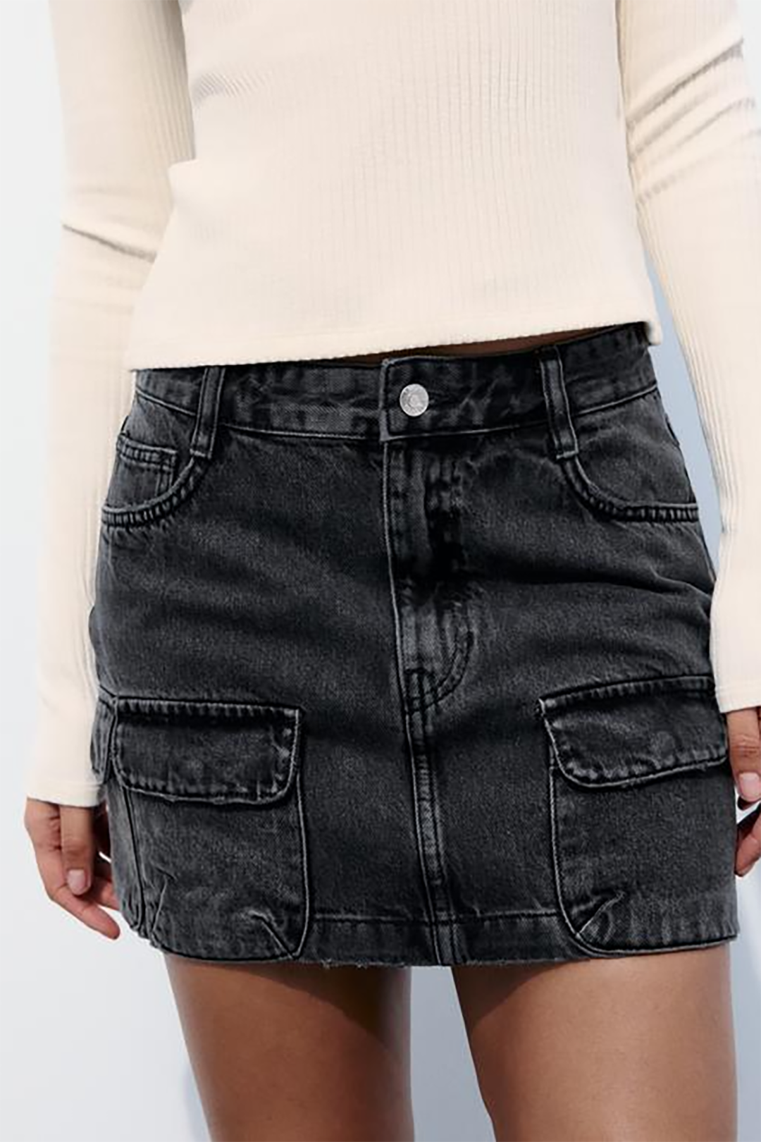 Flap Pocket Denim Mini Skirt