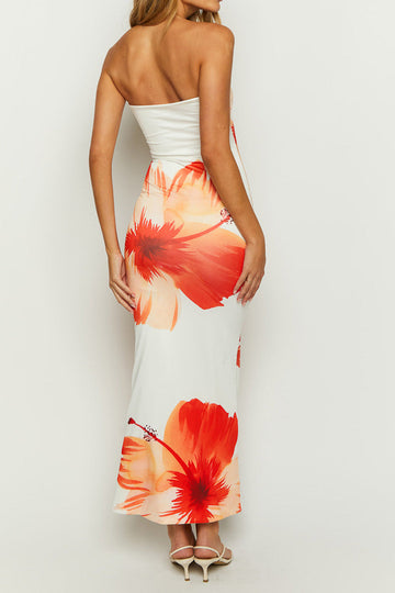 Sunny Floral Cascade Strapless Midi Dress