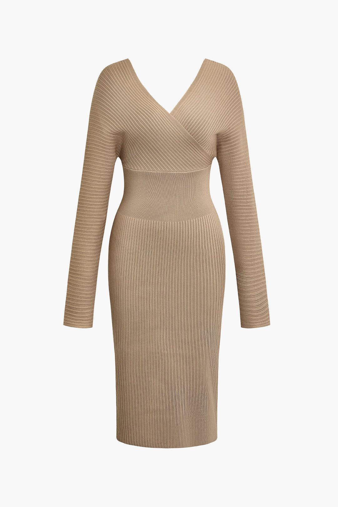 Solid Cross V-neck Long Sleeve Sweater Dress