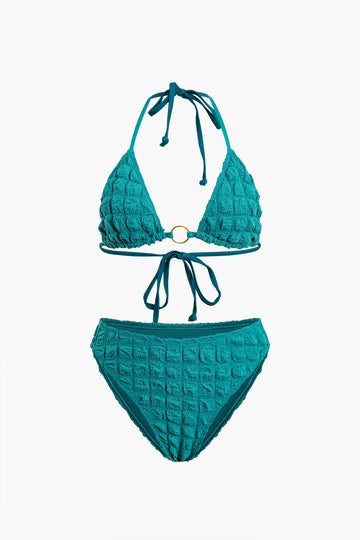 Quilted Ruched Tie Halter Bikini Set