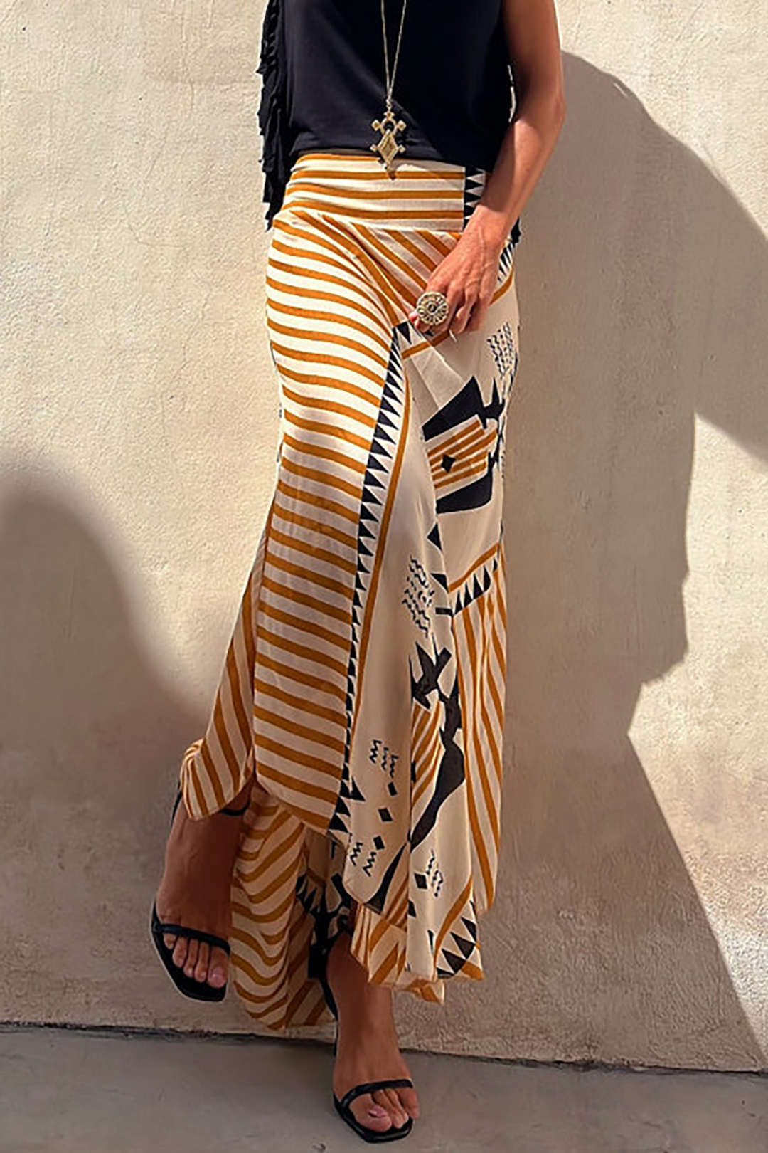 Printed Asymmetric Maxi Skirt