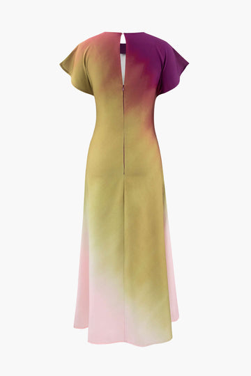 Tie-Dye Satin Cap Sleeve Maxi Dress