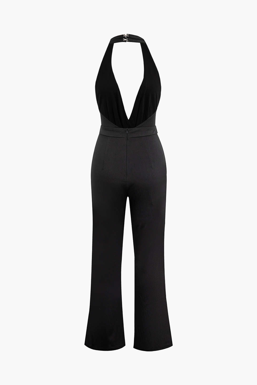 Deep V-Neck Halter Backless Ruched Jumpsuit