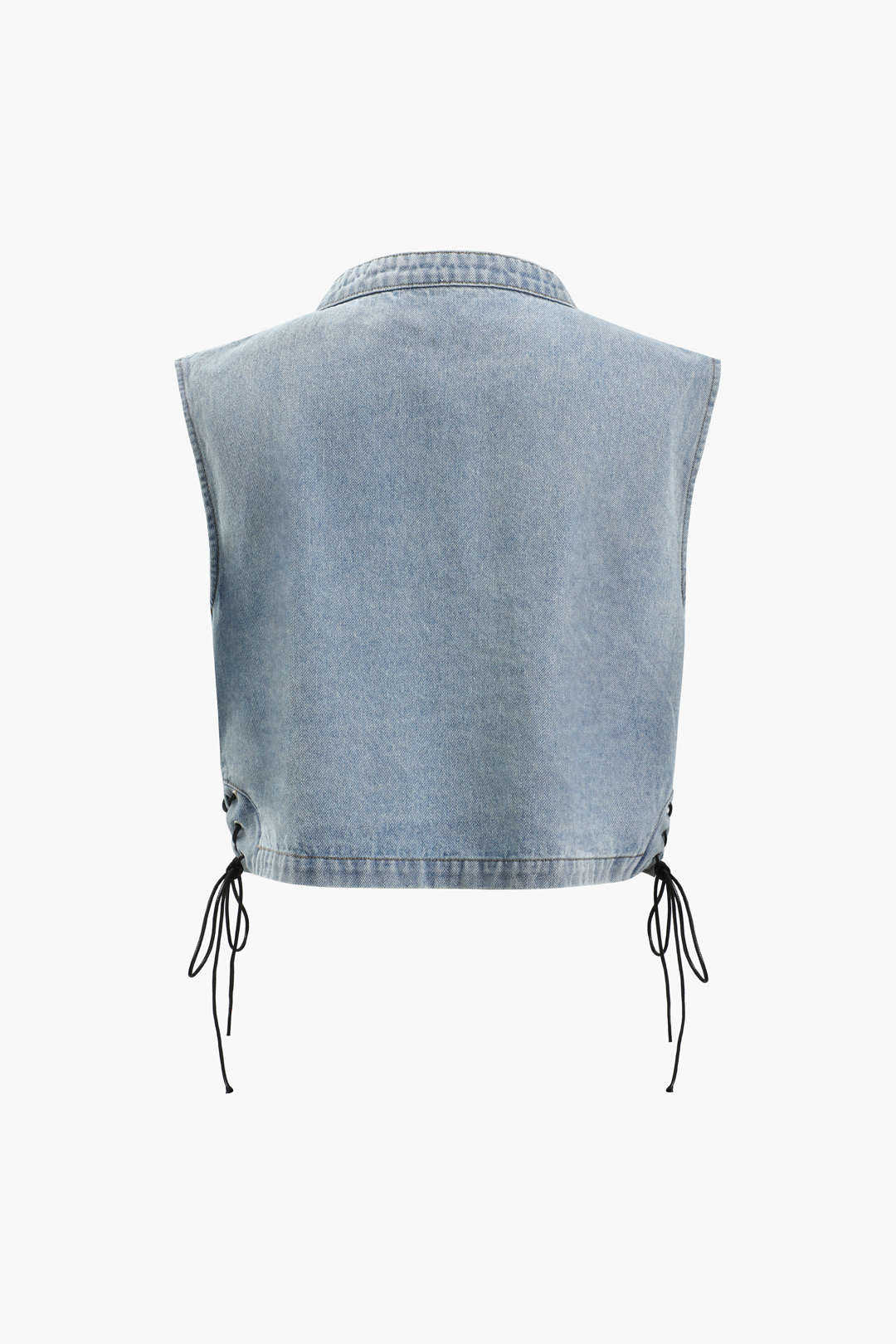 Zip Up Side Tie Denim Sleeveless Top