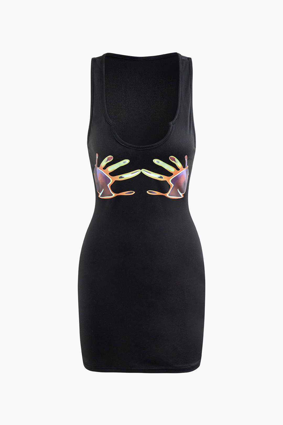 Hands Print U-neck Sleeveless Mini Dress