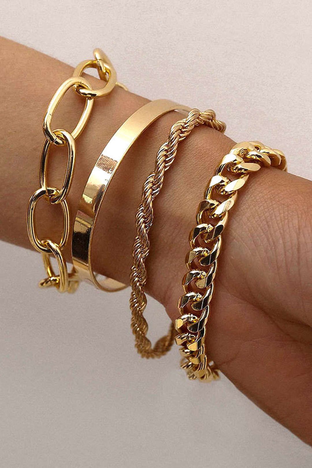 4pc Cuban Chain Link Bracelet Set