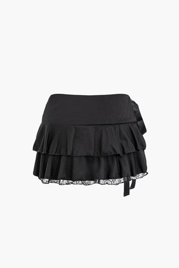 Lace Patchwork Pleated Mini Skirt