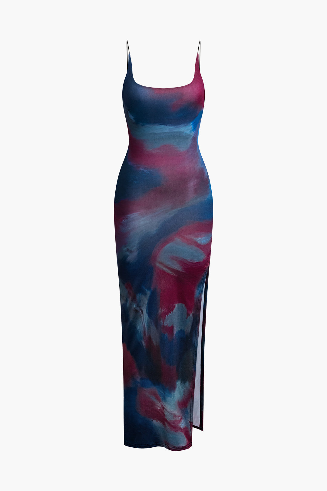 Tie Dye Backless Slit Slip Midi Dress