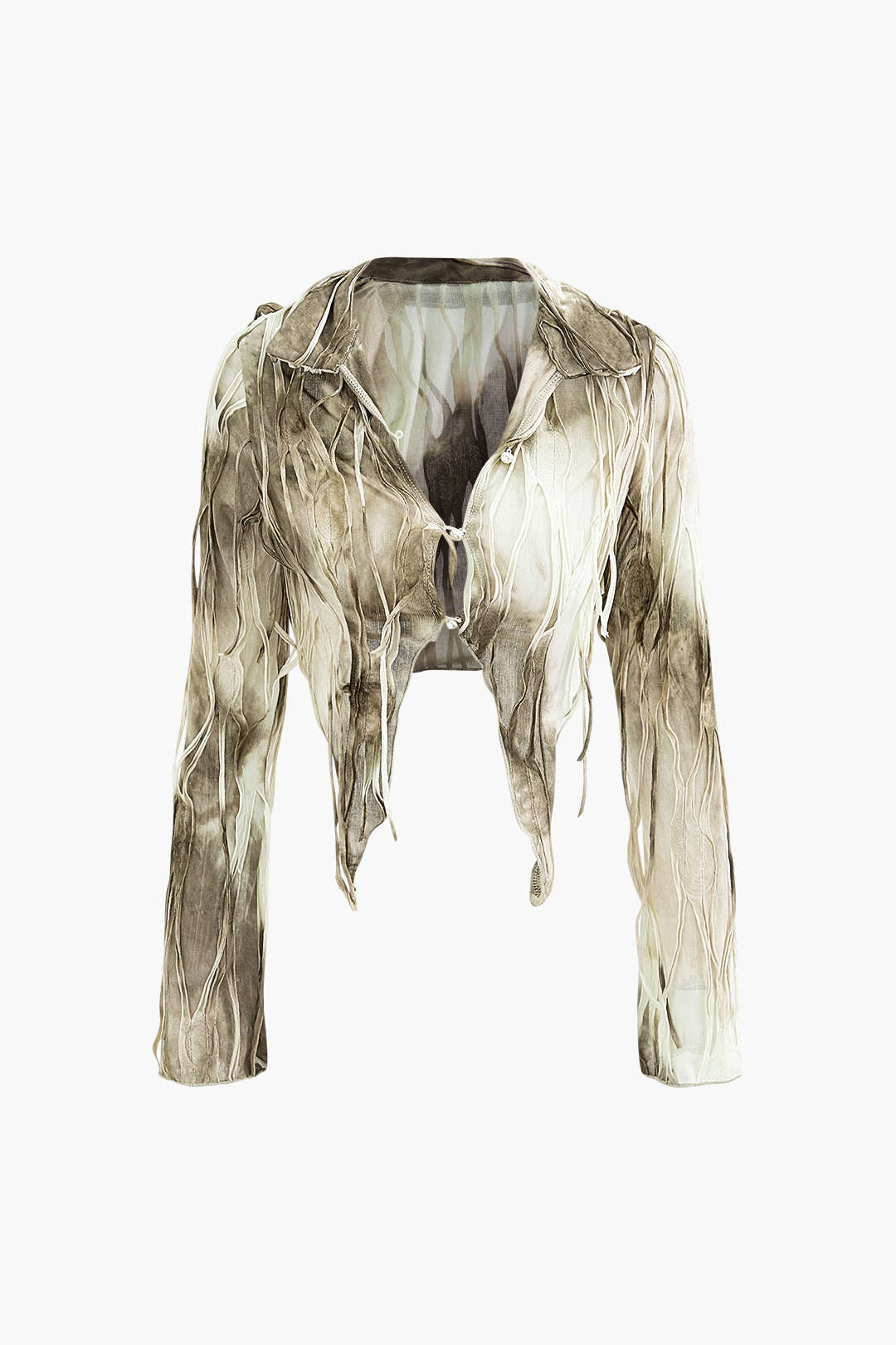 Tie Dye Distressed Collar Button Long Sleeve Top