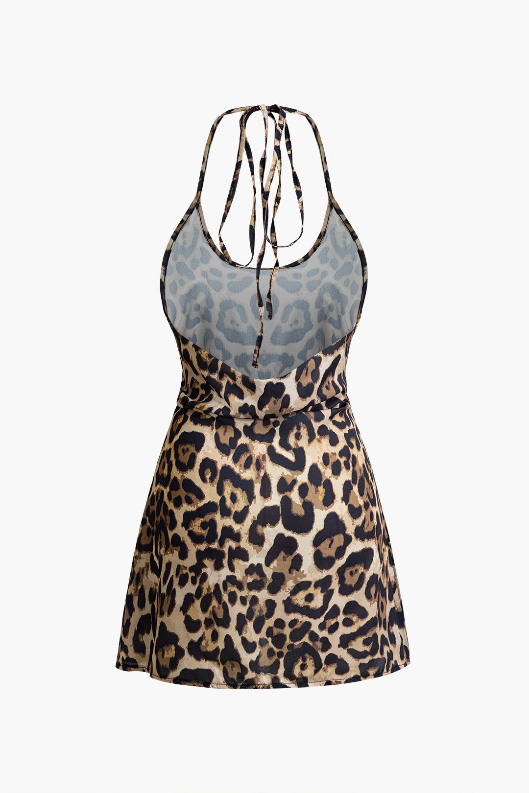 Leopard Print Tie Halter Backless Mini Dress