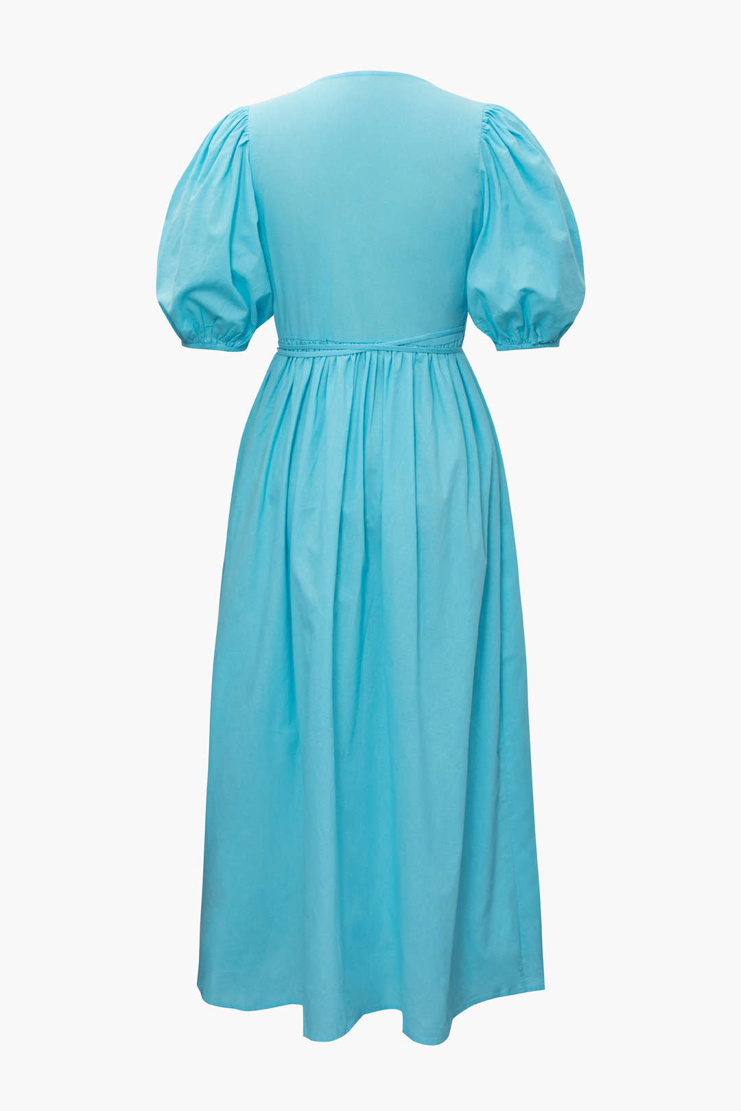 Cross V-neck Slit Puff Sleeve Maxi Dress With Tie