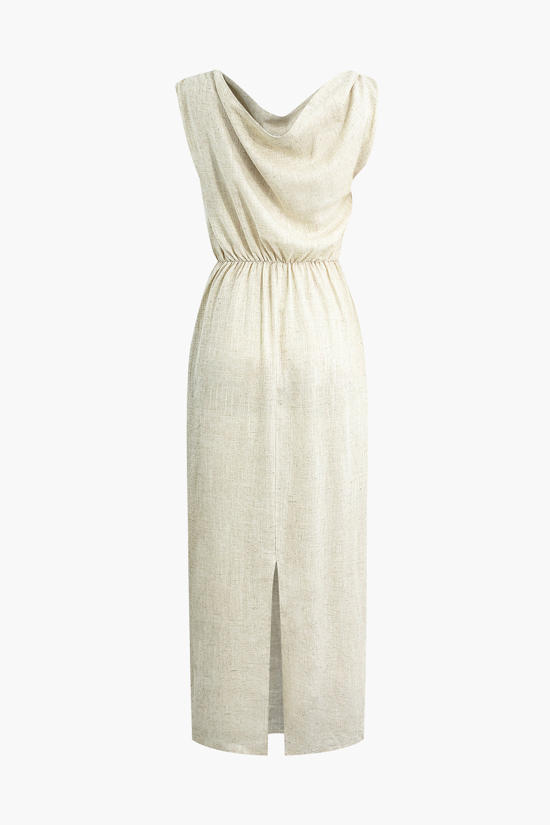 Linen Ruched Slit Midi Dress