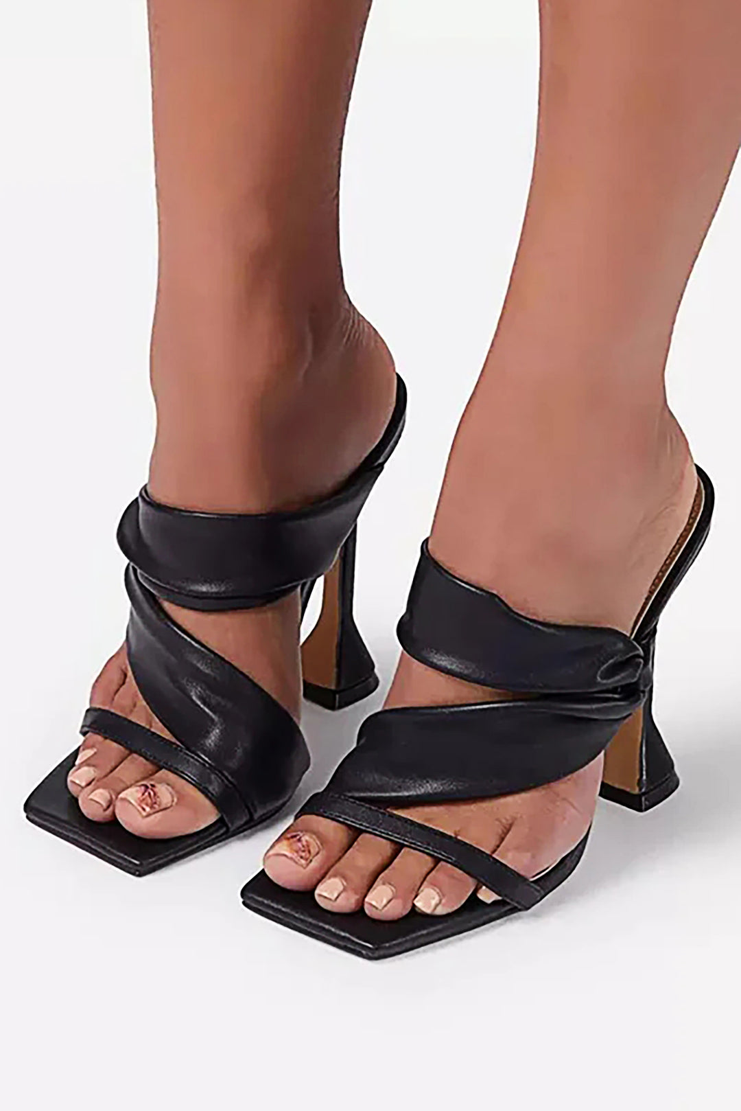 Metallic Ruched Square-toe High Heels Sandals