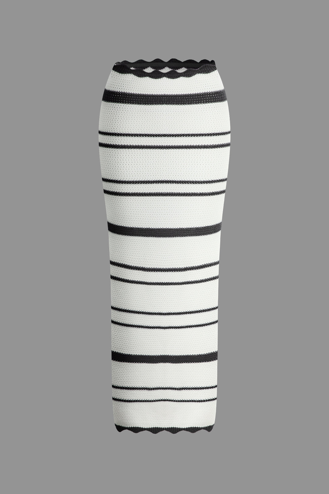 Stripe V-neck Open Knit Tank Top And Skirt Set