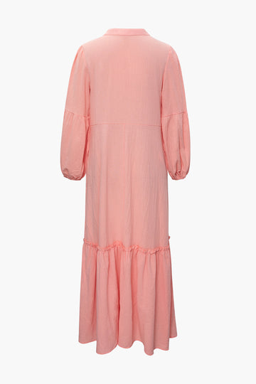 Solid V-neck Pleated Maxi Dress