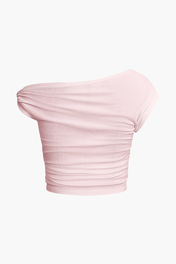 Asymmetrical Ruched Crop T-shirt