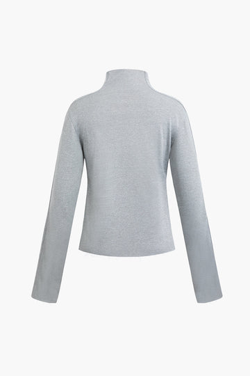 Frayed Hem Mock Neck Sweatshirt