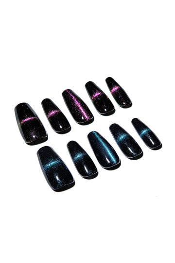 Cat Eye Coffin Shape Handmade Nail Art