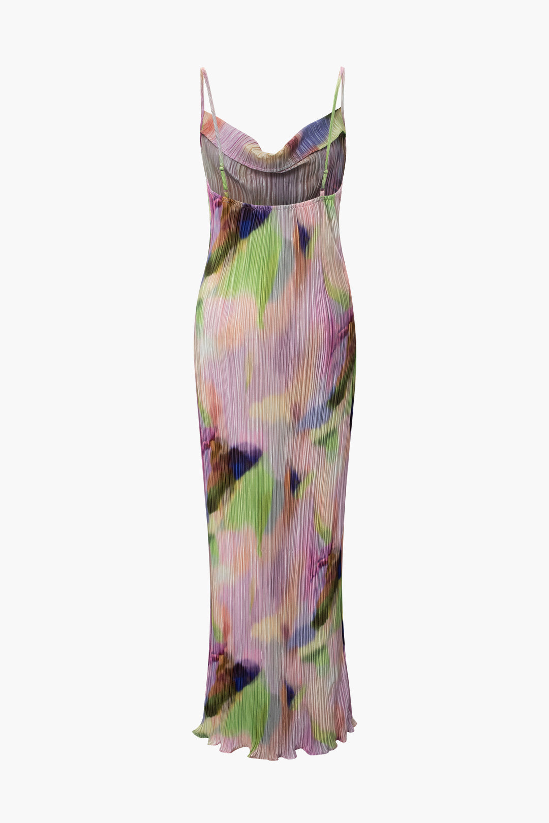 Abstract Cowl Neck Plisse Maxi Dress