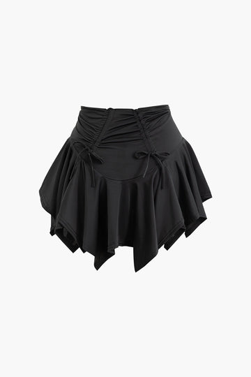 Ruched Drawstring Asymmetric Mini Skirt